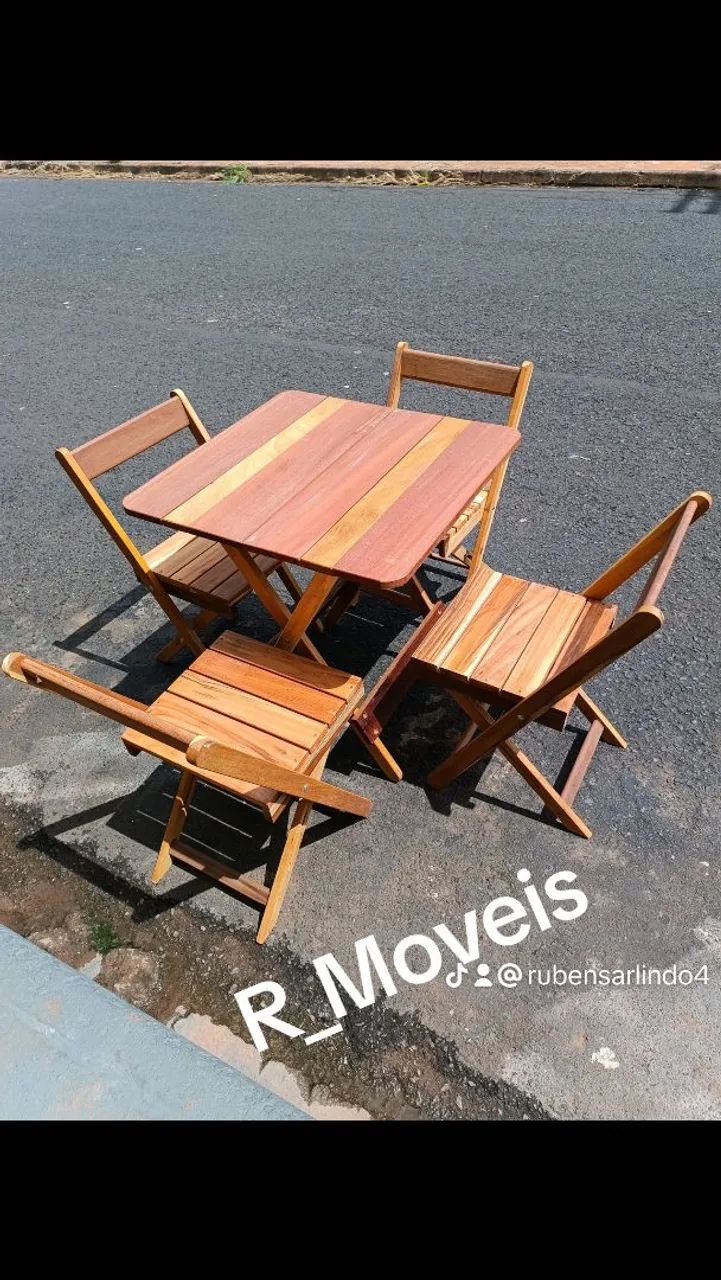 Conjunto de Mesa e Cadeiras Rústicas Dobráveis - Foto 5