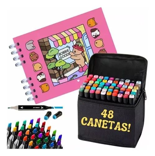Canetinhas kit com 48 canetas + caderno de colorir bobbie goods - Foto 2