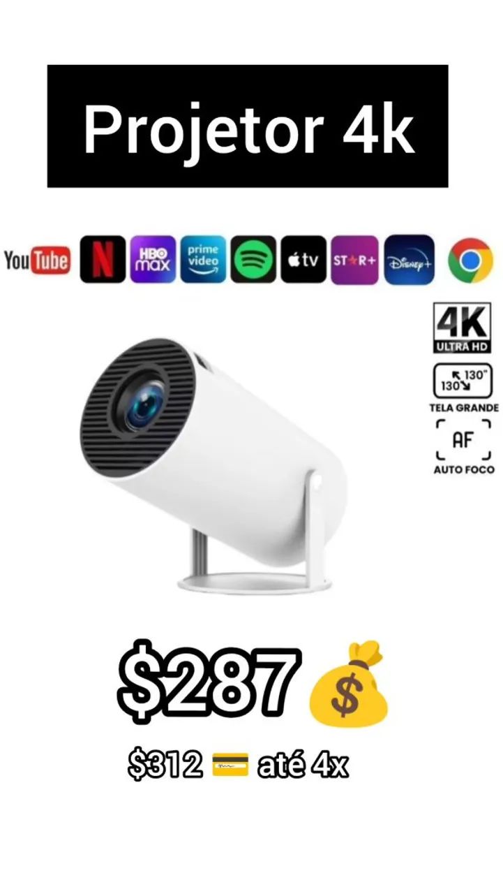 Projetor 4K Ultra HD com Tela Grande - Novo