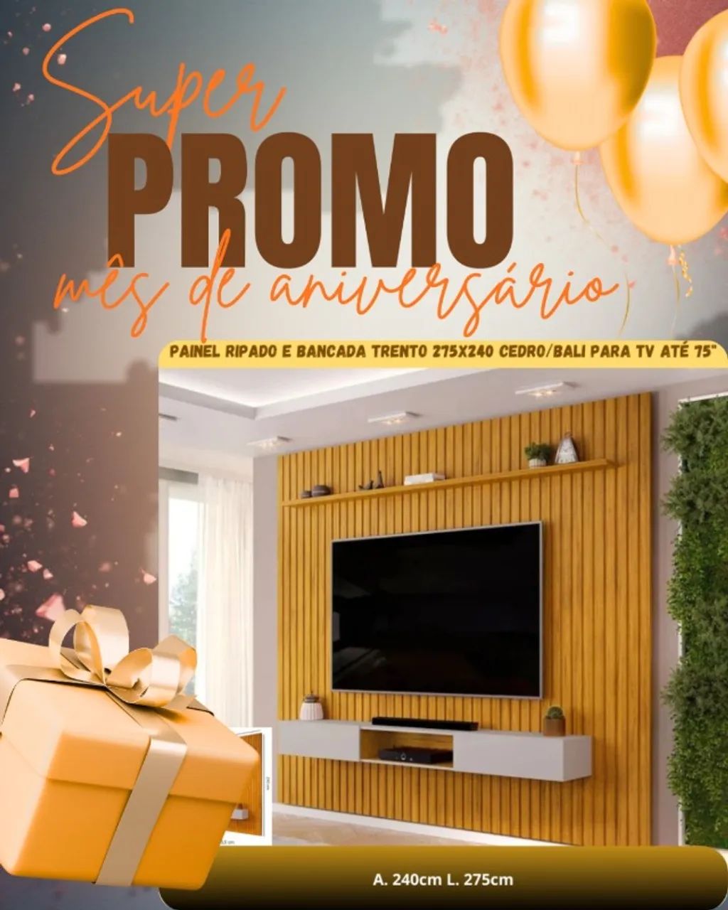 Painel Ripado 100% MDF para até 75cm L: 2.75cm