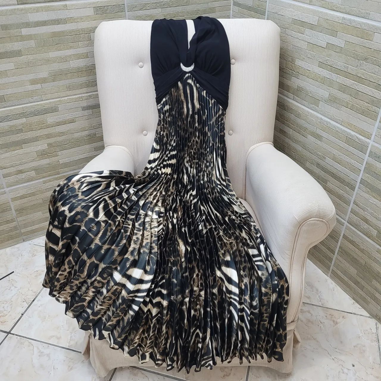 Vestido de Festa Longo Animal Print Roupas Jardim Sarkis Abibe