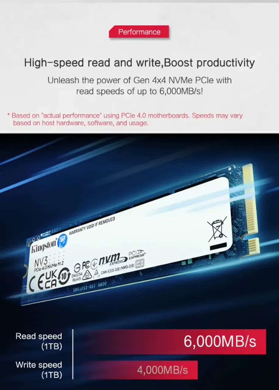 Ssd M.2 Nvme Kingston NV3 1tb Até 6000Mbps de Leitura E Até 4000Mbps de Gravação. - Foto 2