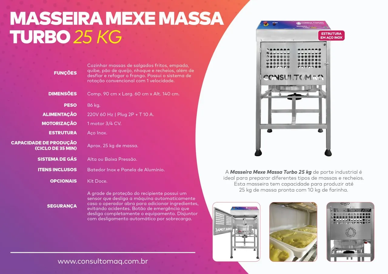 Masseira Mexe Massa Turbo 25kg - Ideal para massas e recheios