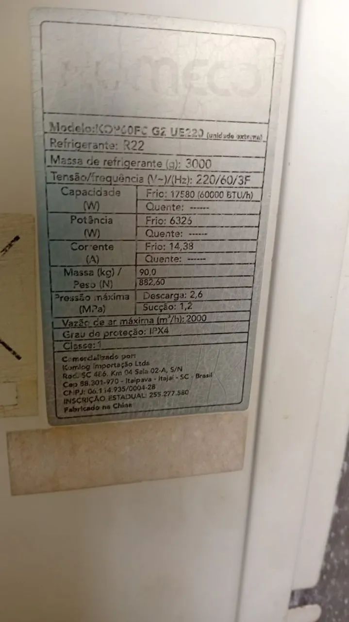 Ar Condicionado 60 mil btus para Indústria e Escritório Komeko 60.000 Btus real - Foto 3