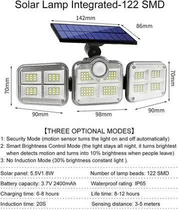 Refletor Solar LED 3 Cabeças - Iluminação Externa recarregável  - Foto 5