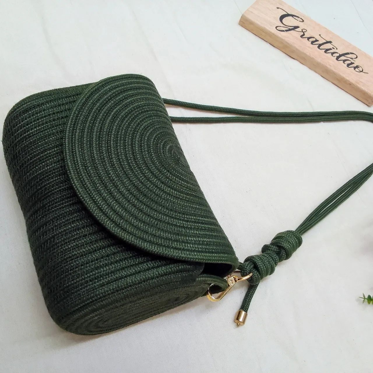 Bolsa Verde Artesanal com Alça de Corda - Foto 2