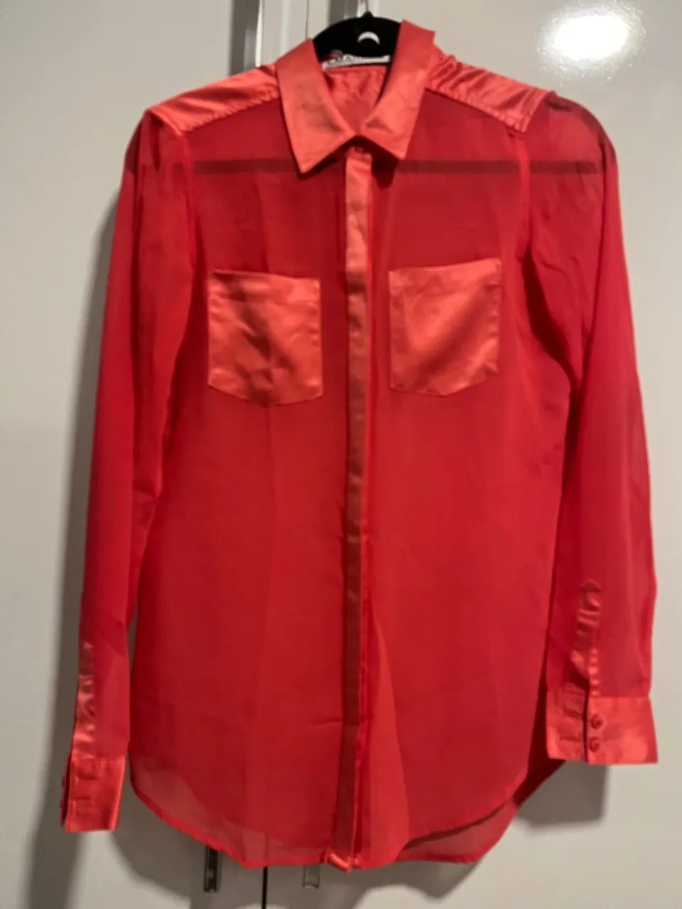 Camisa Laranja  Chiffon com Detalhes em Cetim