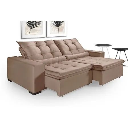 Sofá retrátil e inclinável de 2.20 com tecido no linho 