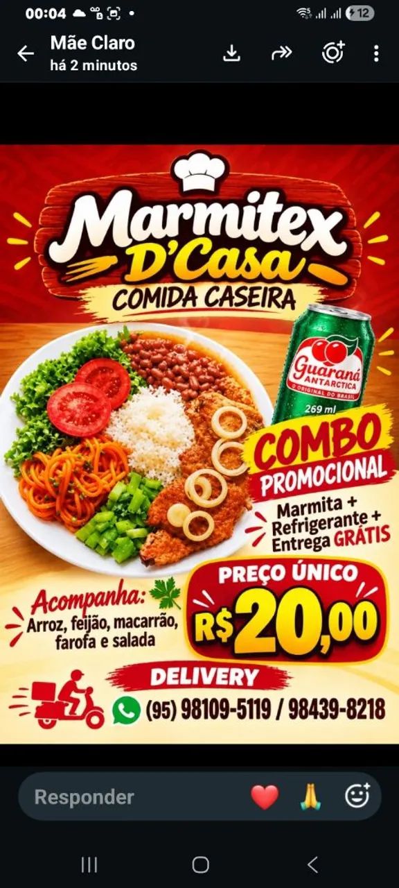 Marmitex  D'casa .Comida Caseira com combos especiais