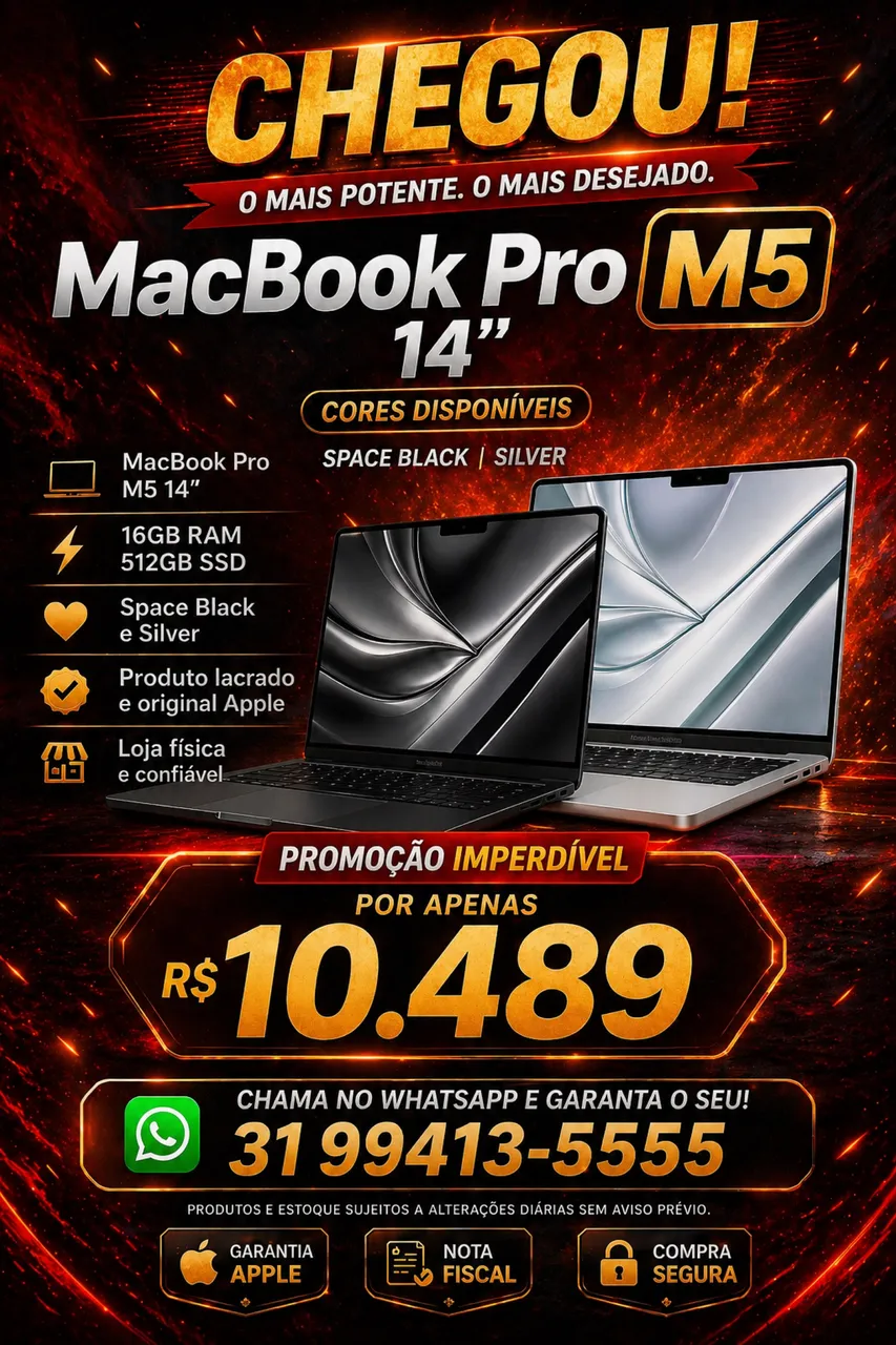 MacBook Pro M5 14 16GB 512GB Novo Lacrado Apple - Notebooks