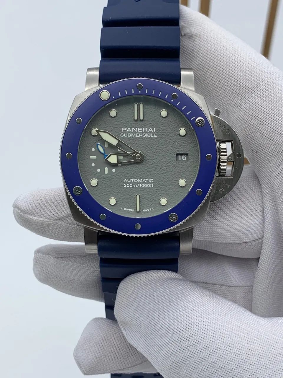 Relógio  panerai submercible 42 mm cerâmica azul e cinza ETA
