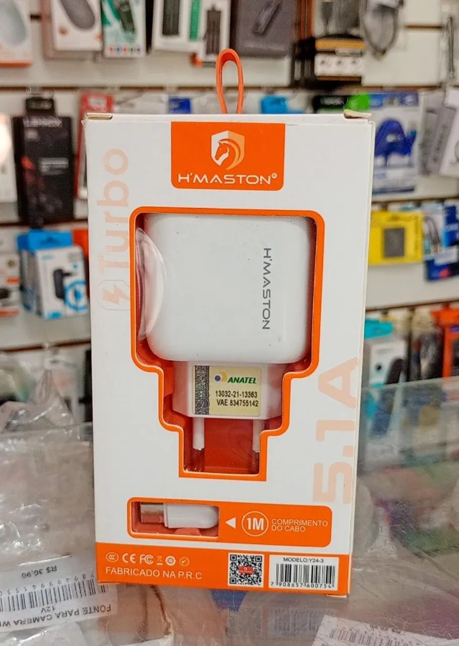Carregador Turbo Usb Para Tipo C 5.1A Com 2 USB Com Cabo 1m - Novo