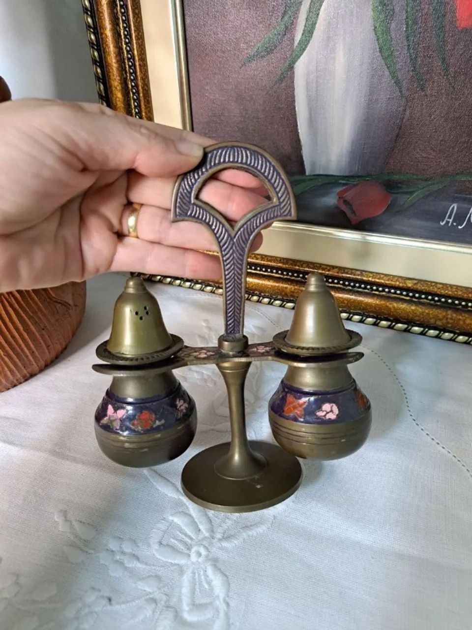 Galheteiro indiano em bronze antiguidade