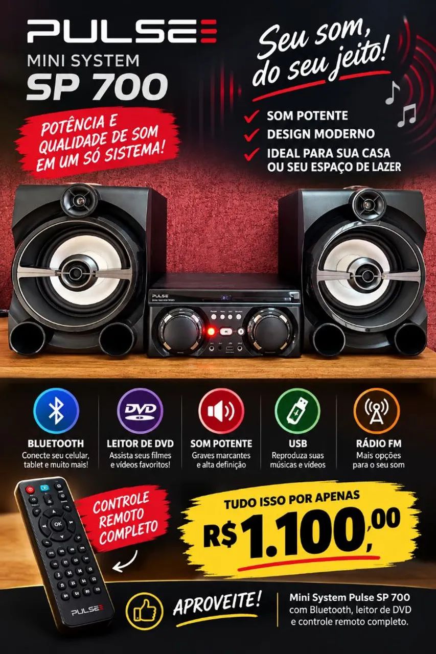 Mini System Pulse SP700 2350W RMS Bluetooth DVD USB