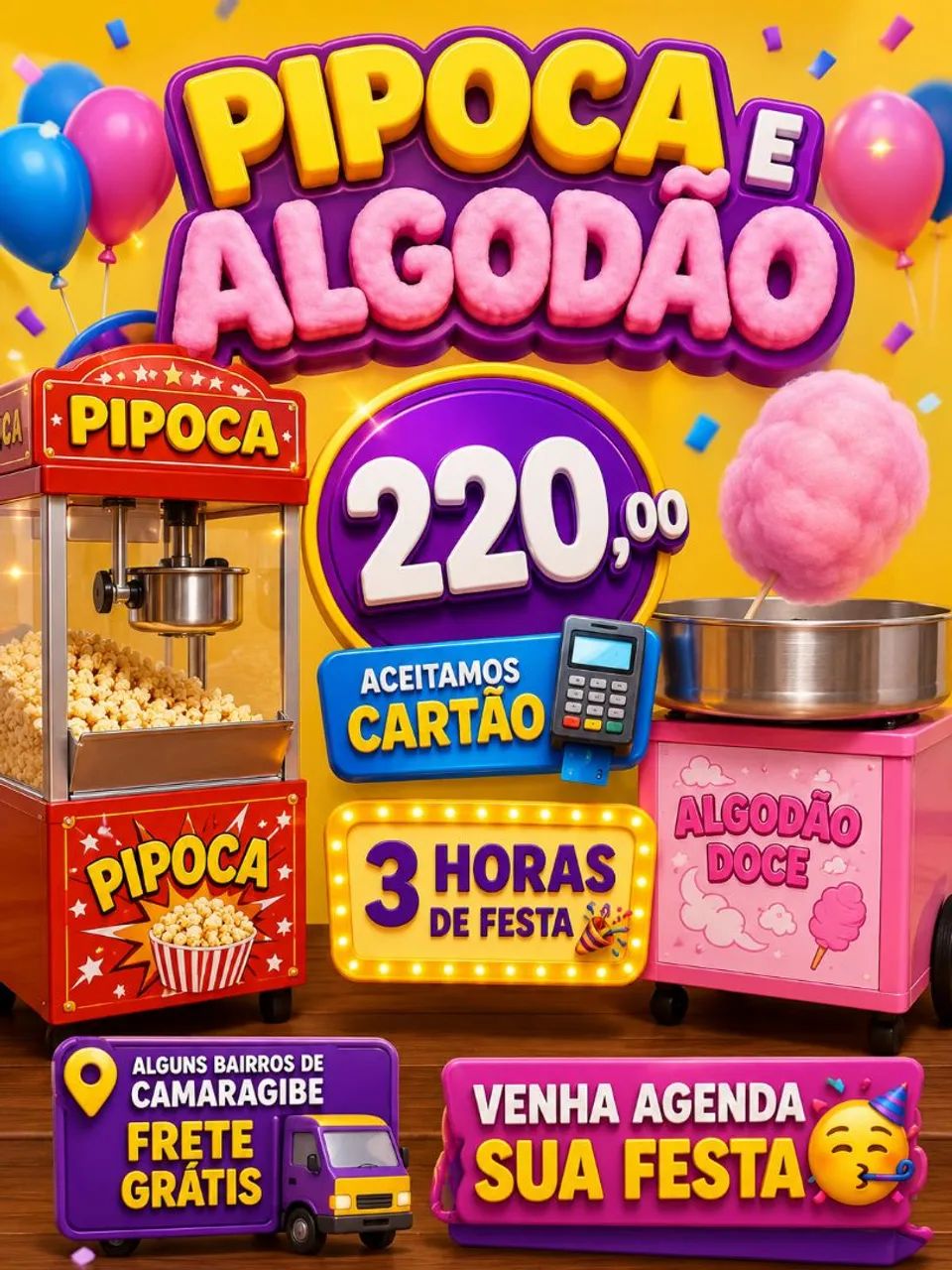 Algodão doce e pipoca 
