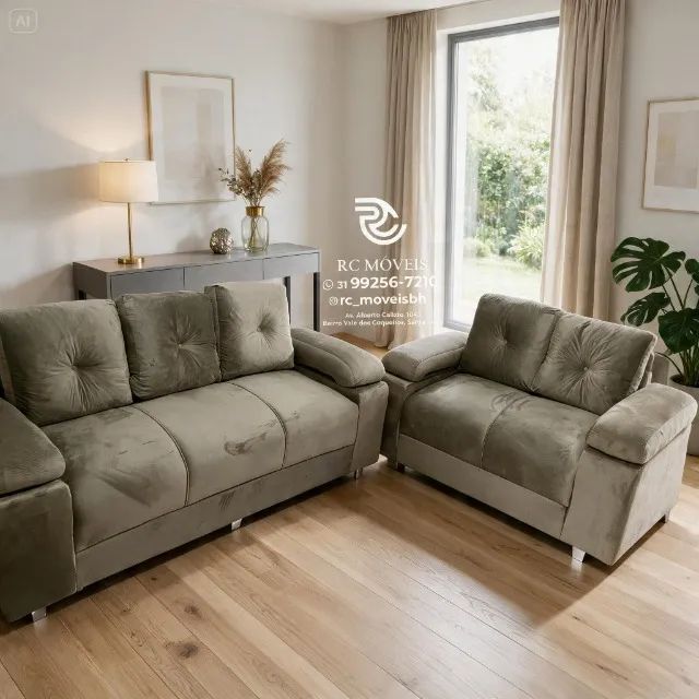 Sofá 2 e 3 Lugares Braço Fofão Suede Cinza D33 Confortável Resistente - Foto 5