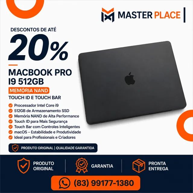 Macbook Pro i9, 512gb memória NAND, Touch ID, Touch Bar +
