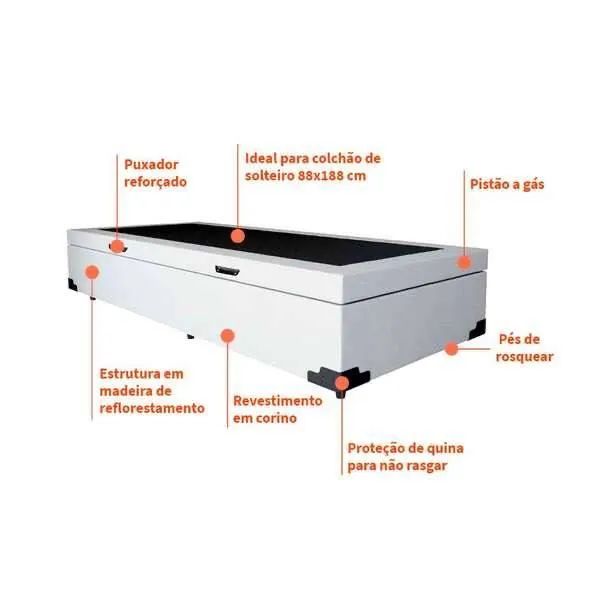 Box Baú Solteiro com Pistão à gas