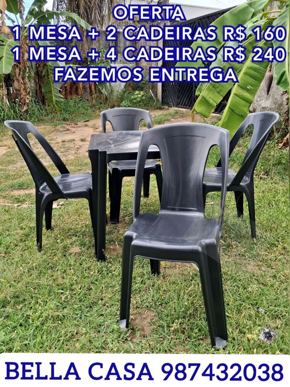 MESA MAIS CADEIRA DE PLASTICO NOVAS E RESISTENTE 