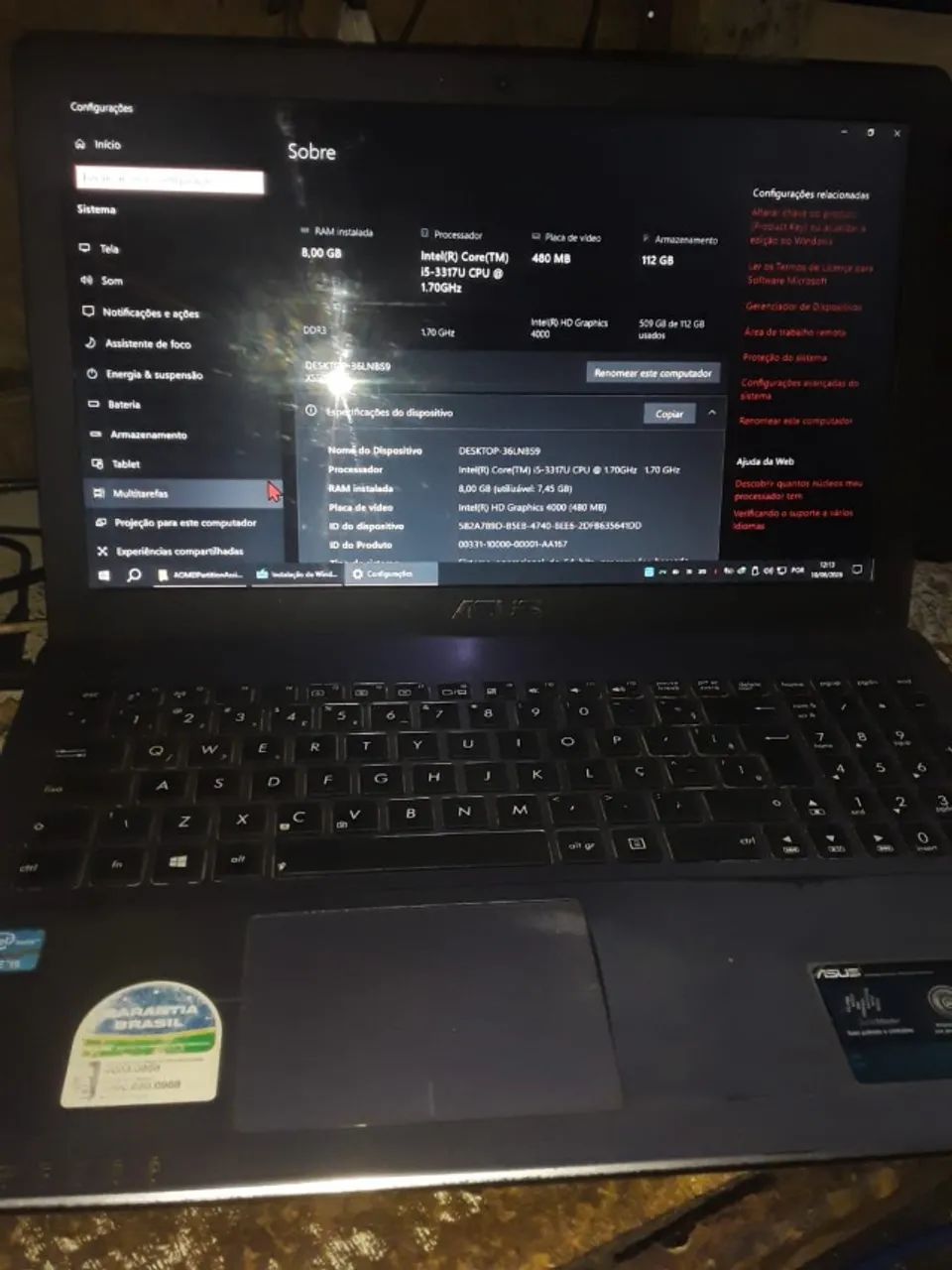 Notebook ASUS i5  8GB RAM  SSD 128GB -AVARIAS/E OU DEFITO - Foto 3