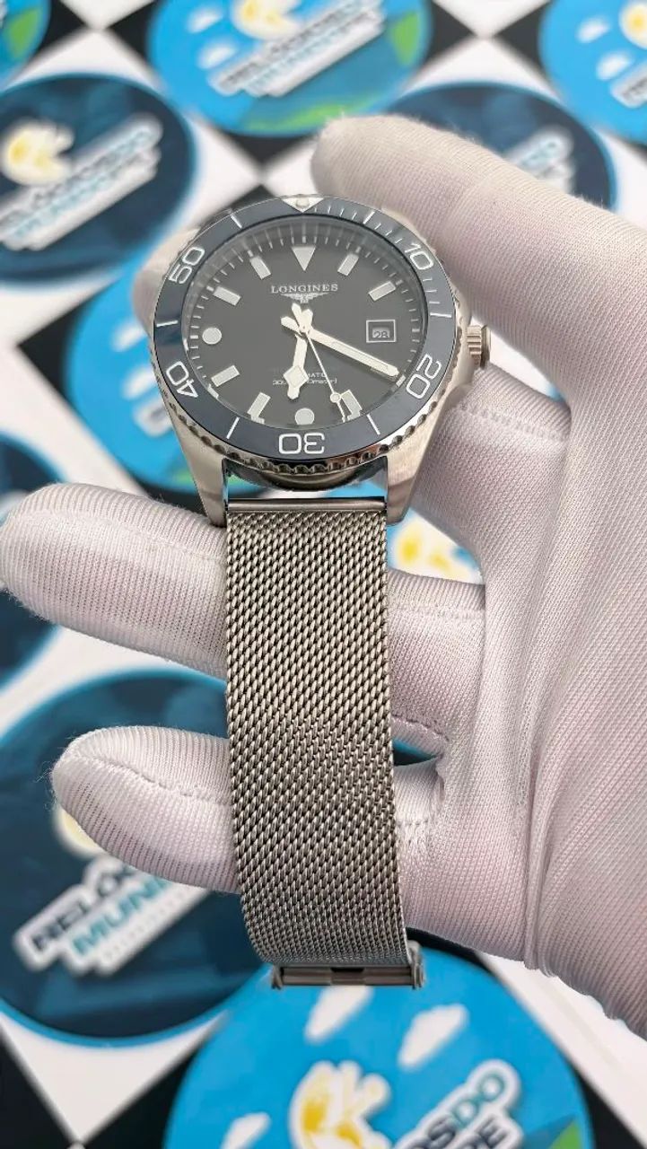 RELOGIO LONGINES AUTOMÁTICO FUNDO PRETO BEZEL AZUL - Foto 3