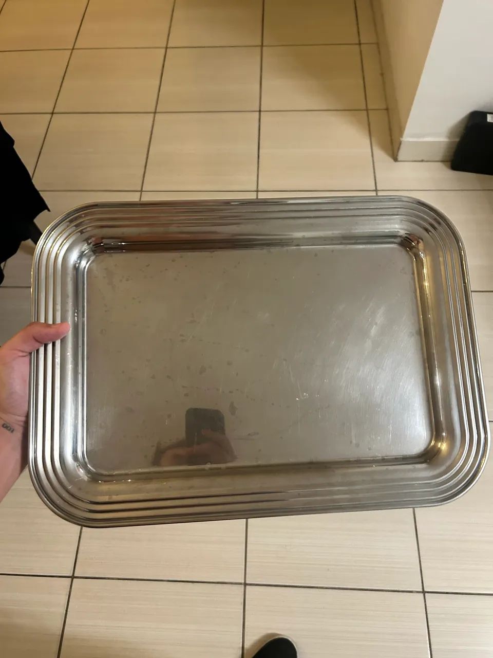 Bandeja retangular de inox