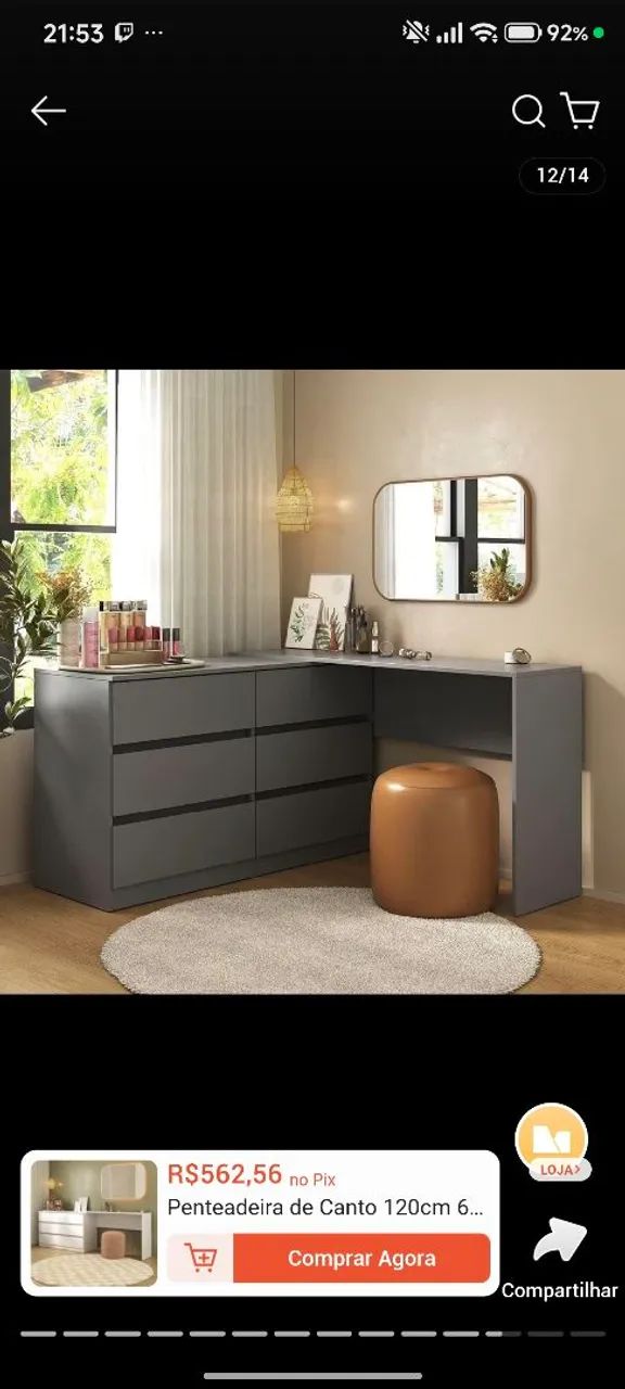 Penteadeira de canto 120cm 6 gavetas flex multimoveis