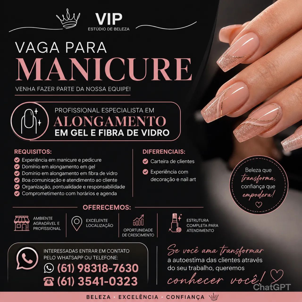 VAGA - MANICURE ESPECIALISTA EM ALONGAMENTO DE UNHAS