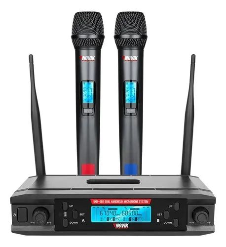 Microfone Duplo Sem Fio Novik Uhf Unk-660 
