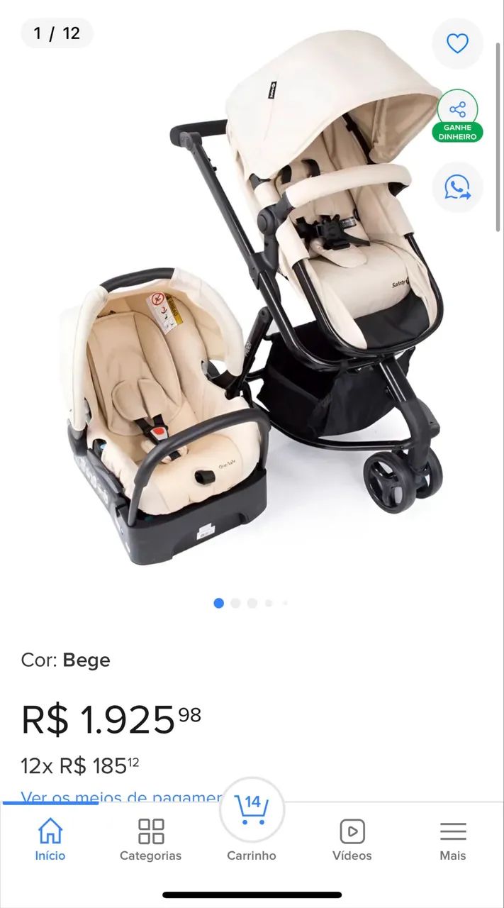 Carrinho de Bebê Safety 1st Mobi - Bege (Usado) - Foto 6