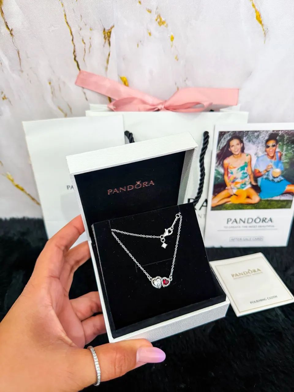 Colar Pandora dois corações brilhante  - Foto 3