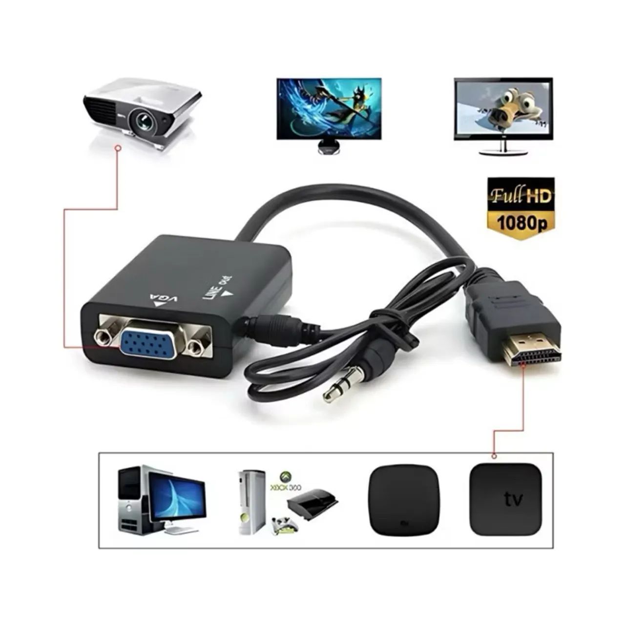Cabo Conversor HDMI para VGA com Saída de Áudio P2 - NOVO - Foto 3
