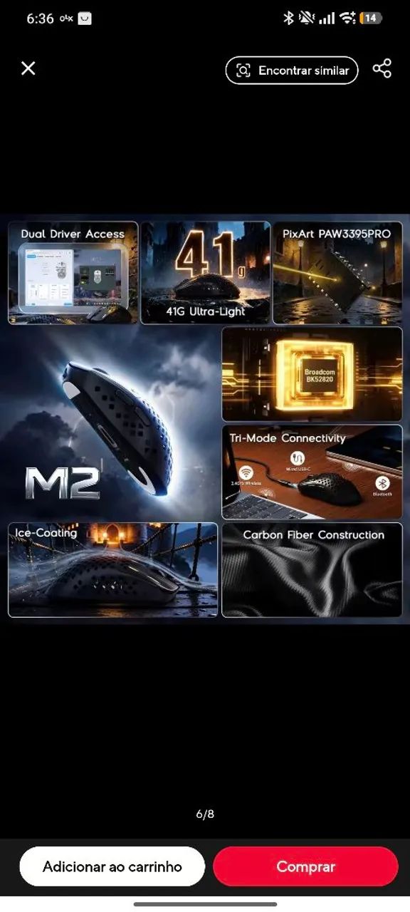 Mouse gamer carbono attack shark mambasnake m2 - Foto 2