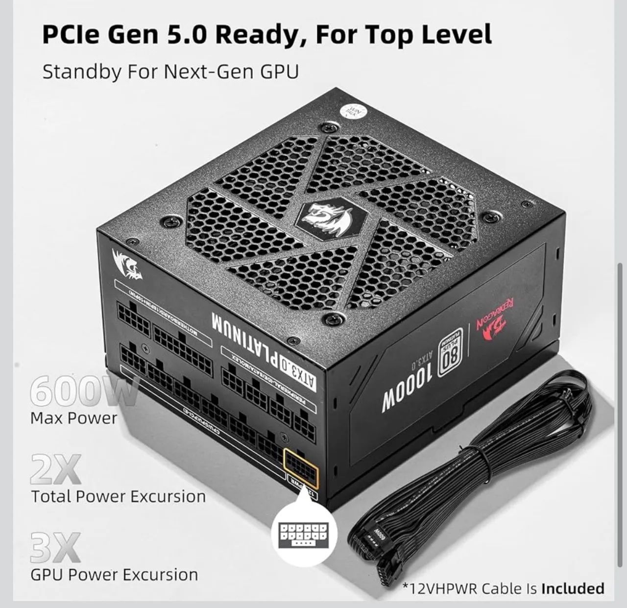 Fonte Redragon RGPS 1000W Preta 80 plus platinum - Foto 3