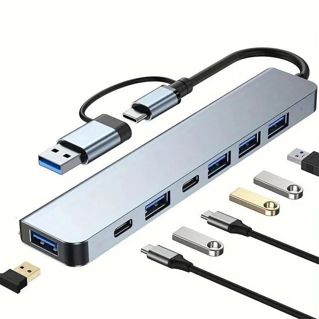 Hub USB C de Alumínio, USB 3.0, Extensor, Divisor com 1 X USB 3.0, 4 X USB 2.0 e 2 X