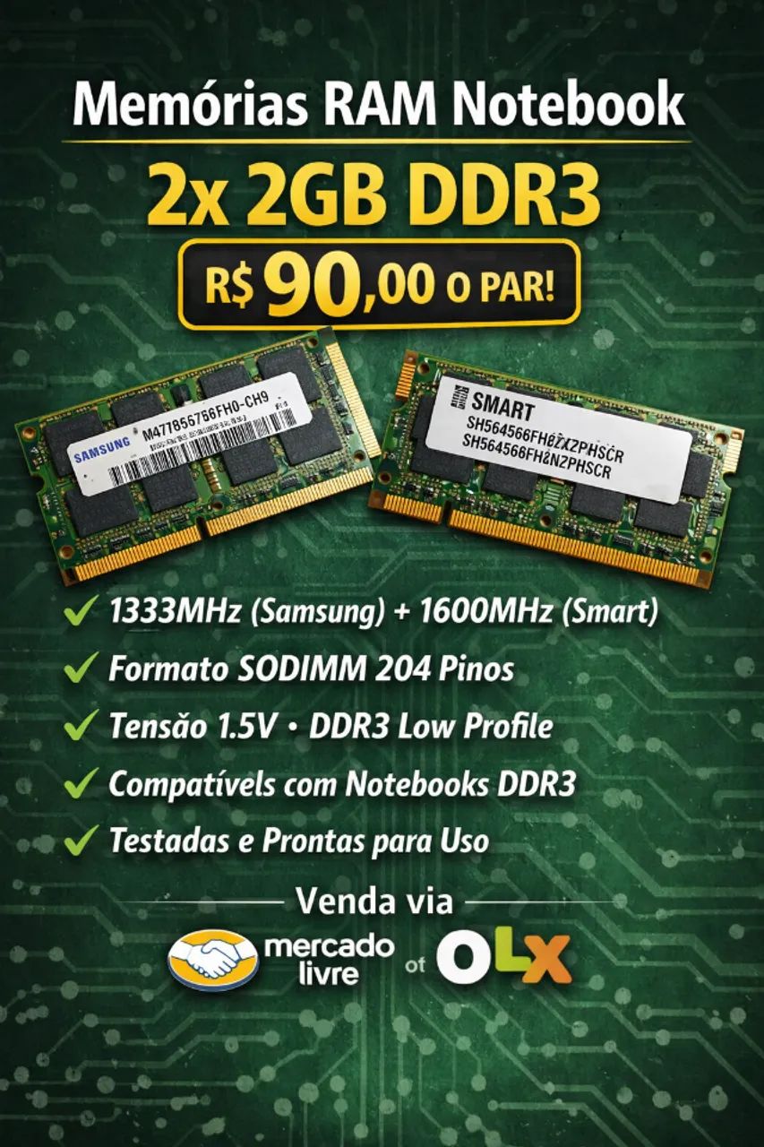 Pentes de memória para Notebook 2gb DDR3