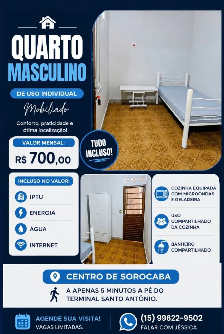 Alugo quarto individual Masculino centro Sorocaba 
