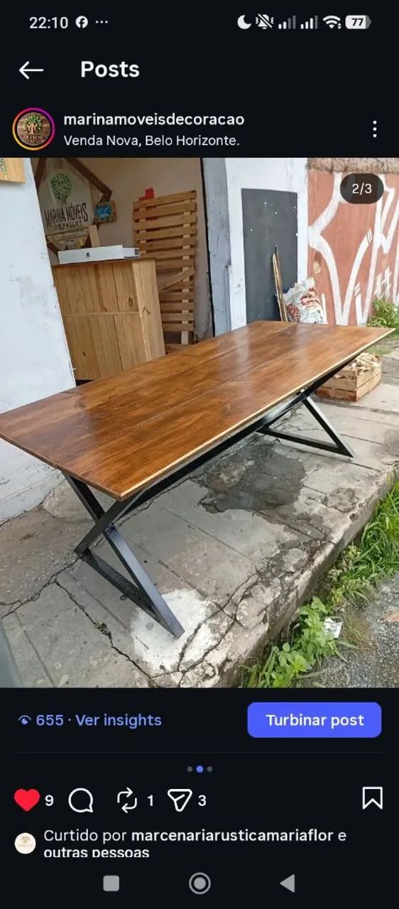 Mesa Rústica estilo industrial metal e madeira  - Foto 2