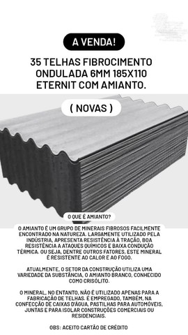 Telha Fibrocimento Ondulada 6mm 185x110 Eternit com amianto. ( NOVAS )