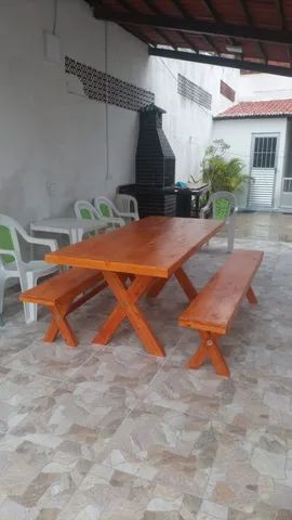 Mesa madeira maciça com bancos.  - Foto 2