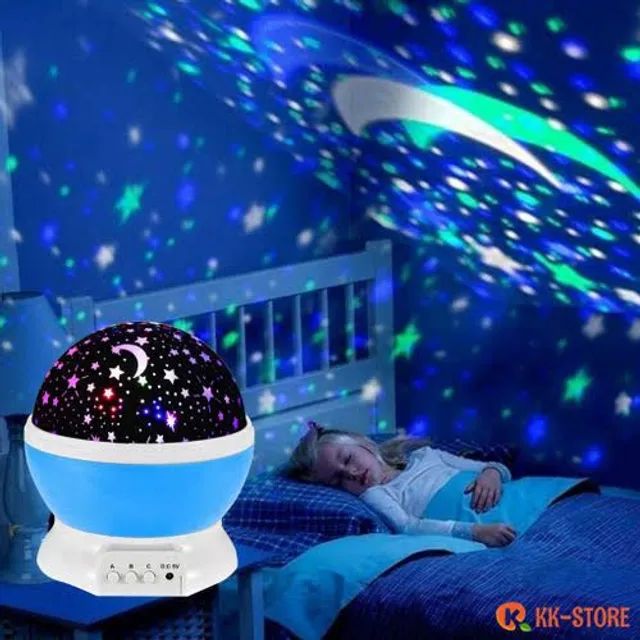 Globo Giratório Céu Estrelado estrelas coloridas  refletindo no quarto 