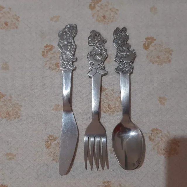 Conjunto de Talheres Eberle Walt Disney Patos Inox Antigo Raridade Usado