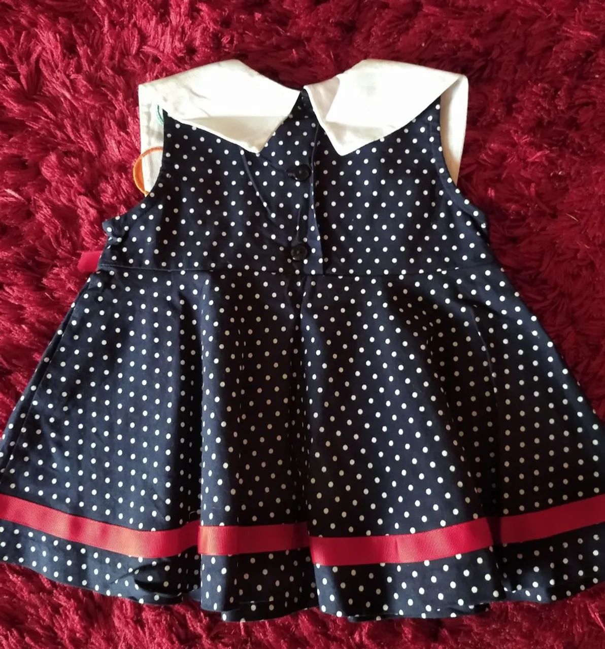 Vestido infantil azul com bolinhas branco - Foto 3