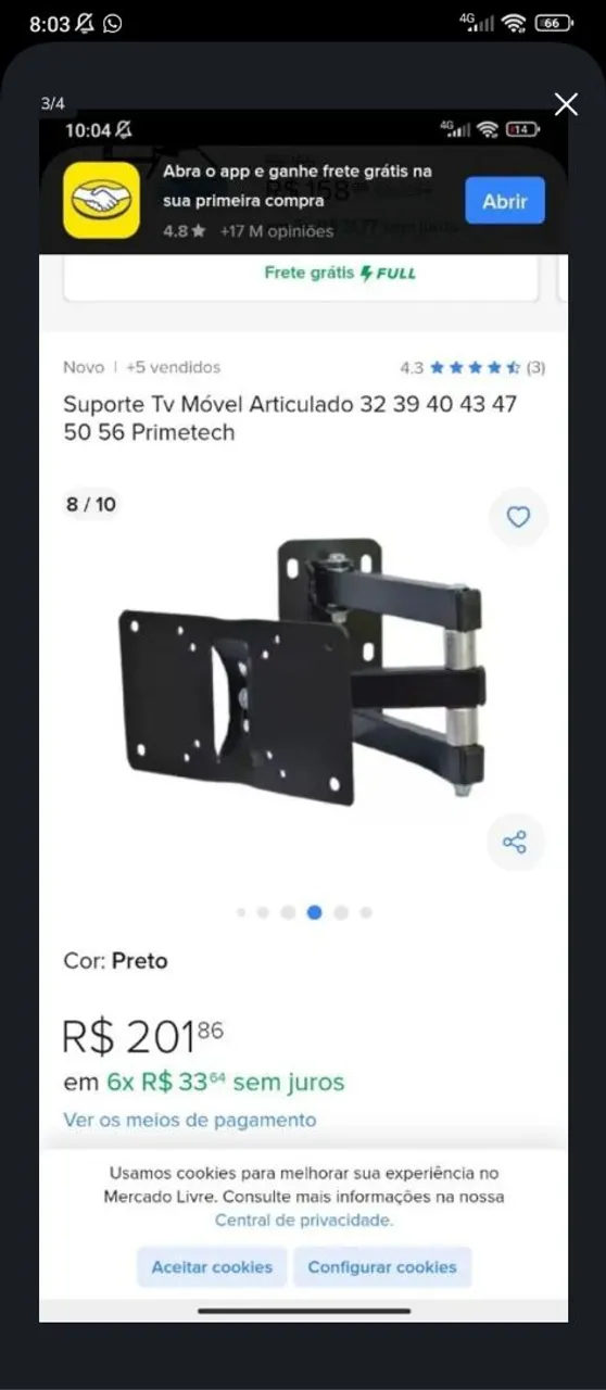 Suporte Tv Móvel Articulado 32 39 40 43 47 50 56 Primetech
