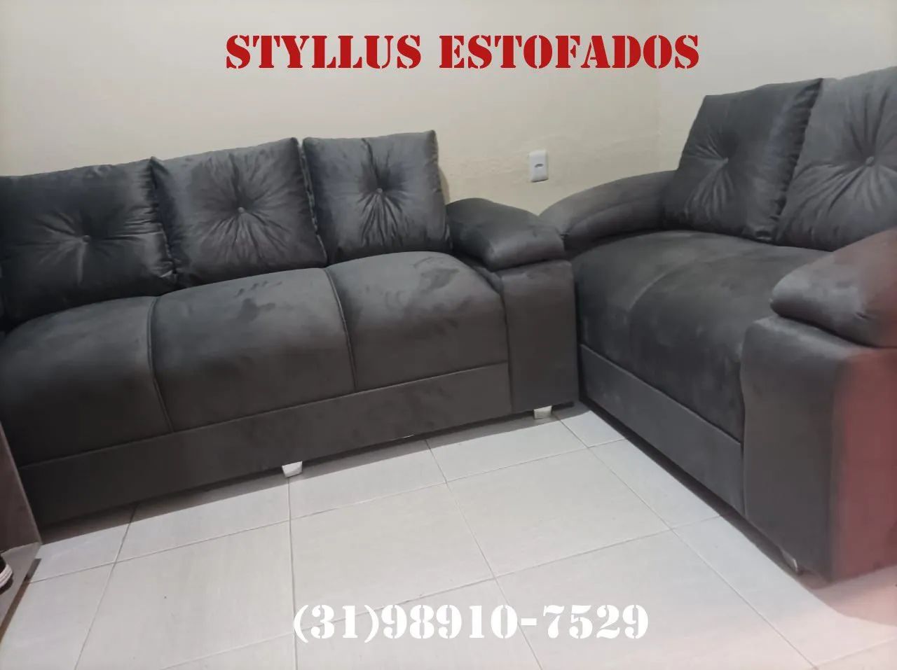 Sofá de 2 e 3 lugares em Suede - Novo