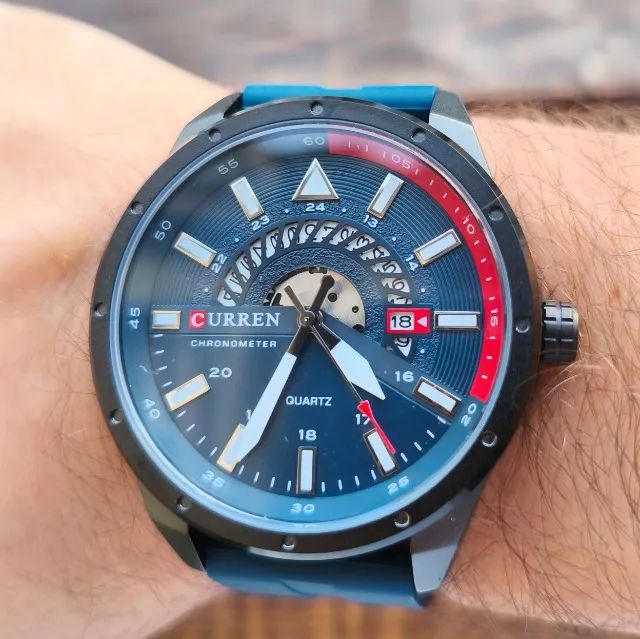 Relógio Curren Silicone Azul Elegante