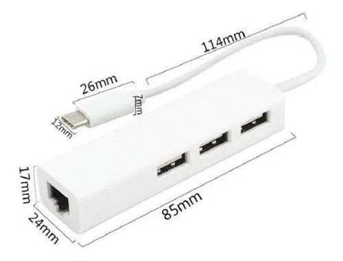 Cabo Adaptador Hub Usb 3 Portas 2.0 e RJ45 Para Tipo C - Foto 3