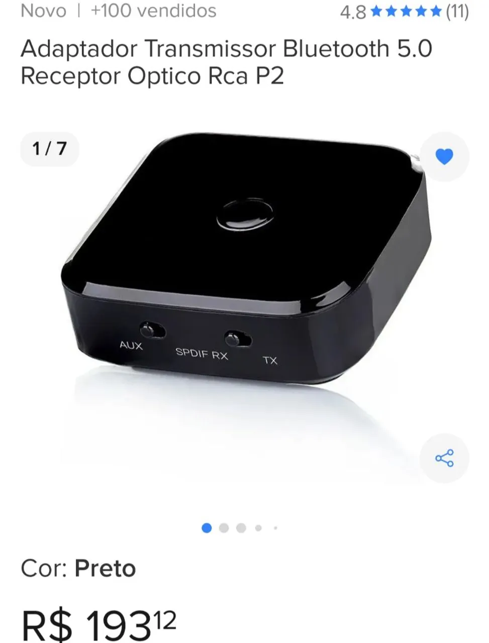 Adaptador Transmissor Bluetooth 5.0 Receptor Óptico RCA P2