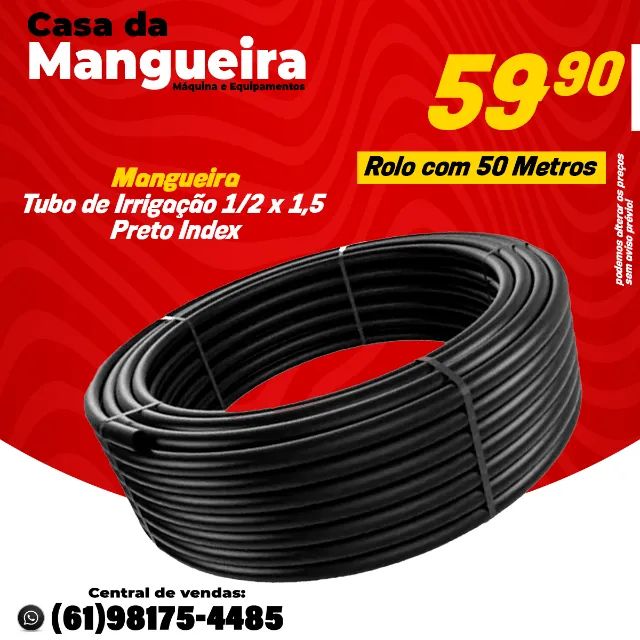 Mangueira Tubo de Irrigação 1/2 x 1,5 Preto 50 Metros Index