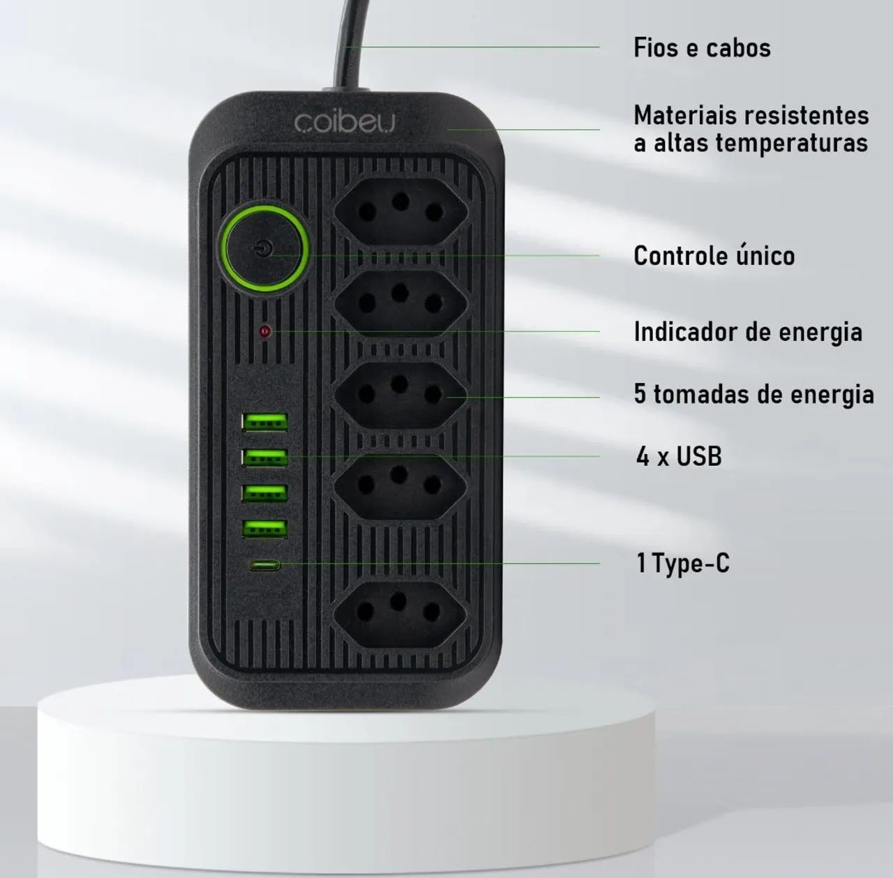 Extensão de 5M Metros Coibeu 220v 5 Tomadas + 5 USB (Preto) - Foto 3